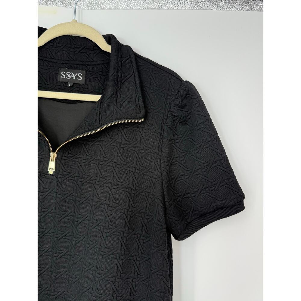 SSYS The Label Black Textured Jacquard Quarter Zip Mini Dress Size L Minimalist - Picture 4 of 8